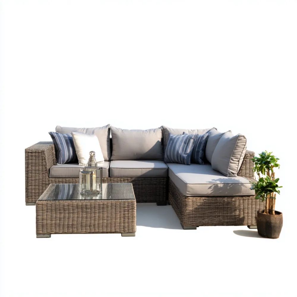 Garten-Sofaset Rattan 220x150x85 cm – Hellgrau – Modernes Design