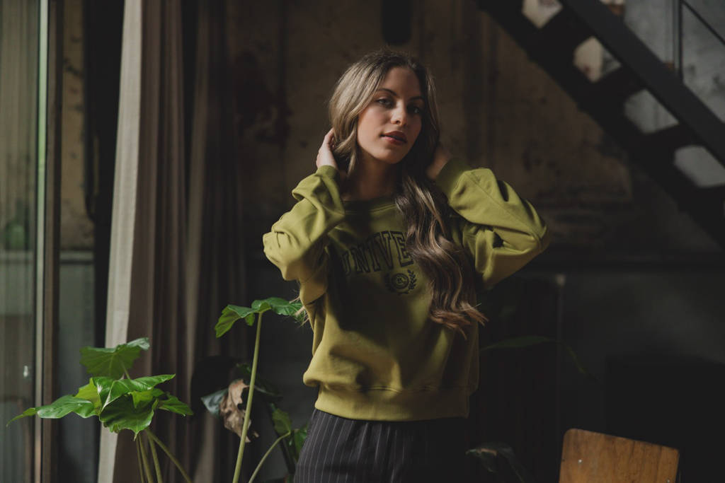 LOOXS sweater met tekst mosgroen