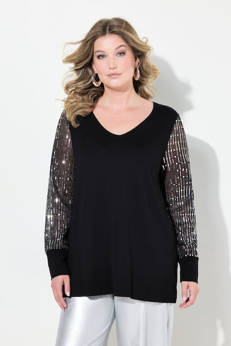 T-Shirt, A-Linie, Glitzerjersey-Langarm