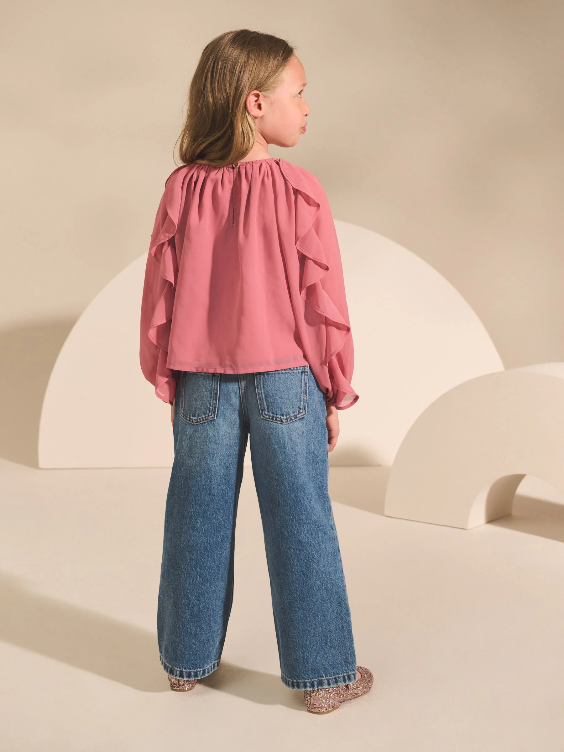 Roze - Blouse met lange mouwen en ruches (3-16jr)