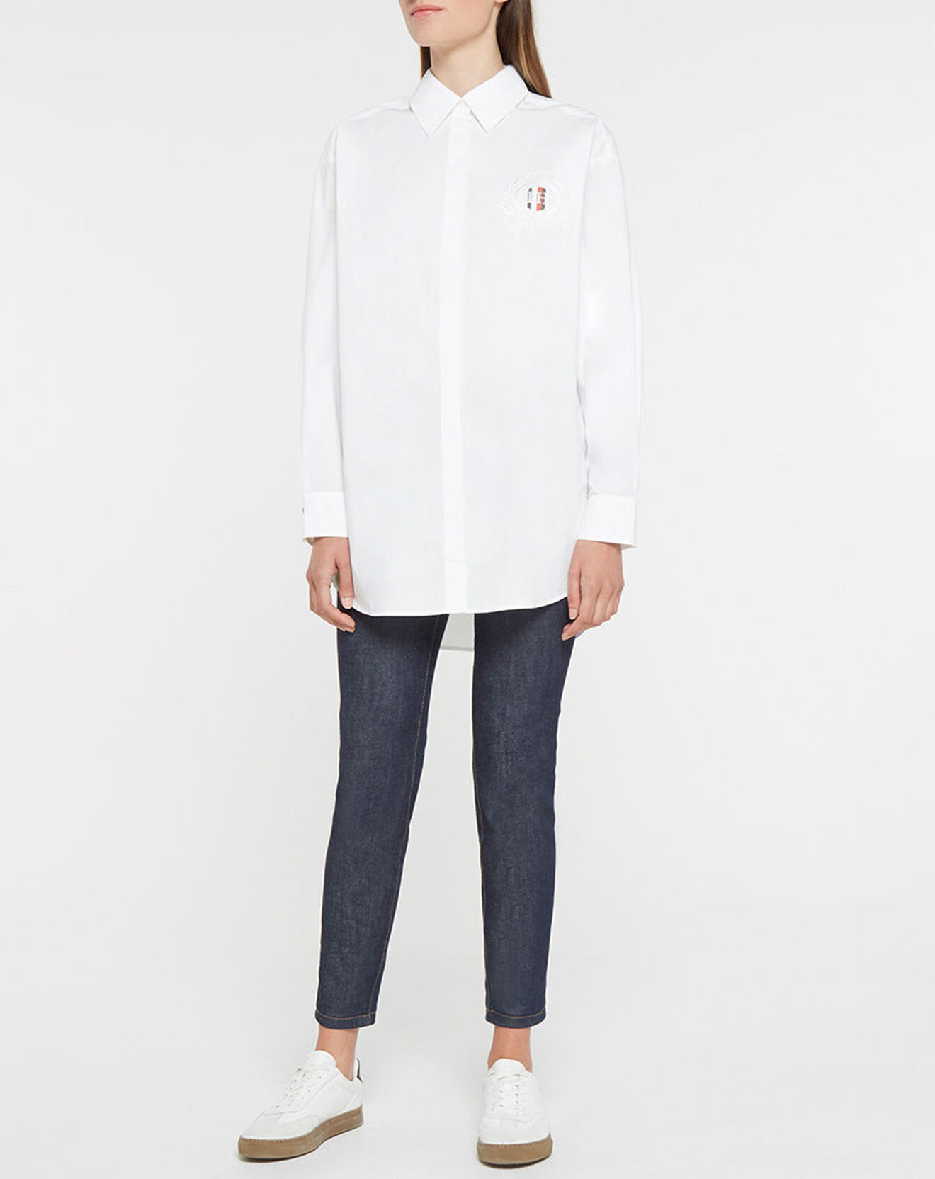 Tommy Hilfiger Chemise Regular 100% Coton Bio Abo Stripe Boyfriend blanche