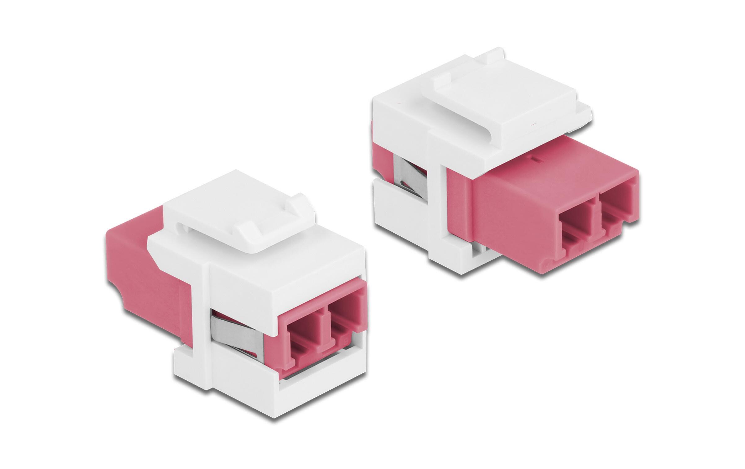 Keystone-Modul LC Buchse zu LC Buchse Violett / WeissDelock Keystone Modul LC Duplex Buchse zu LC Duplex Buchse violett / weiss