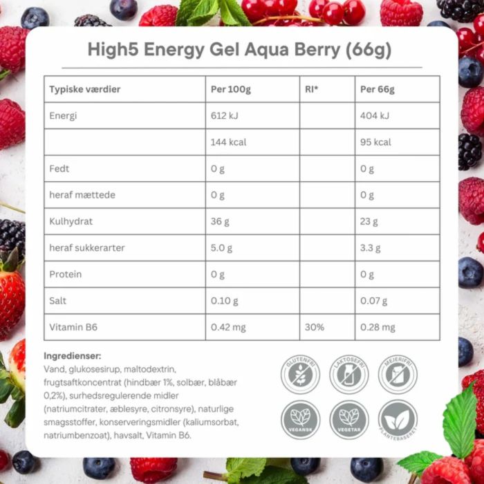 High5 Unisex Energi-gels Energy Gel Aqua Berry - Box 20x66g Hvid