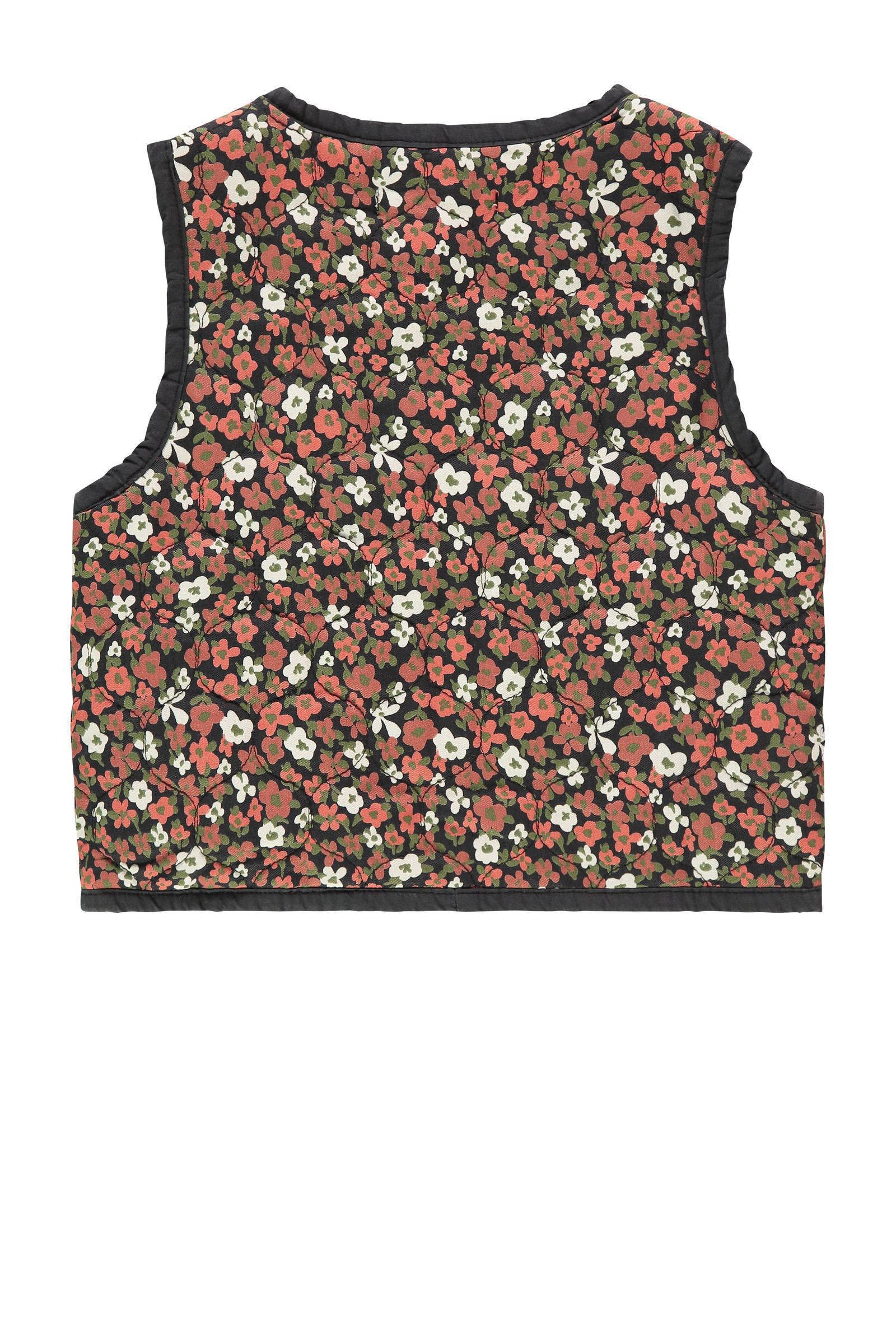 Stains&Stories gebloemd reversible gilet donkerrood/groen/wit