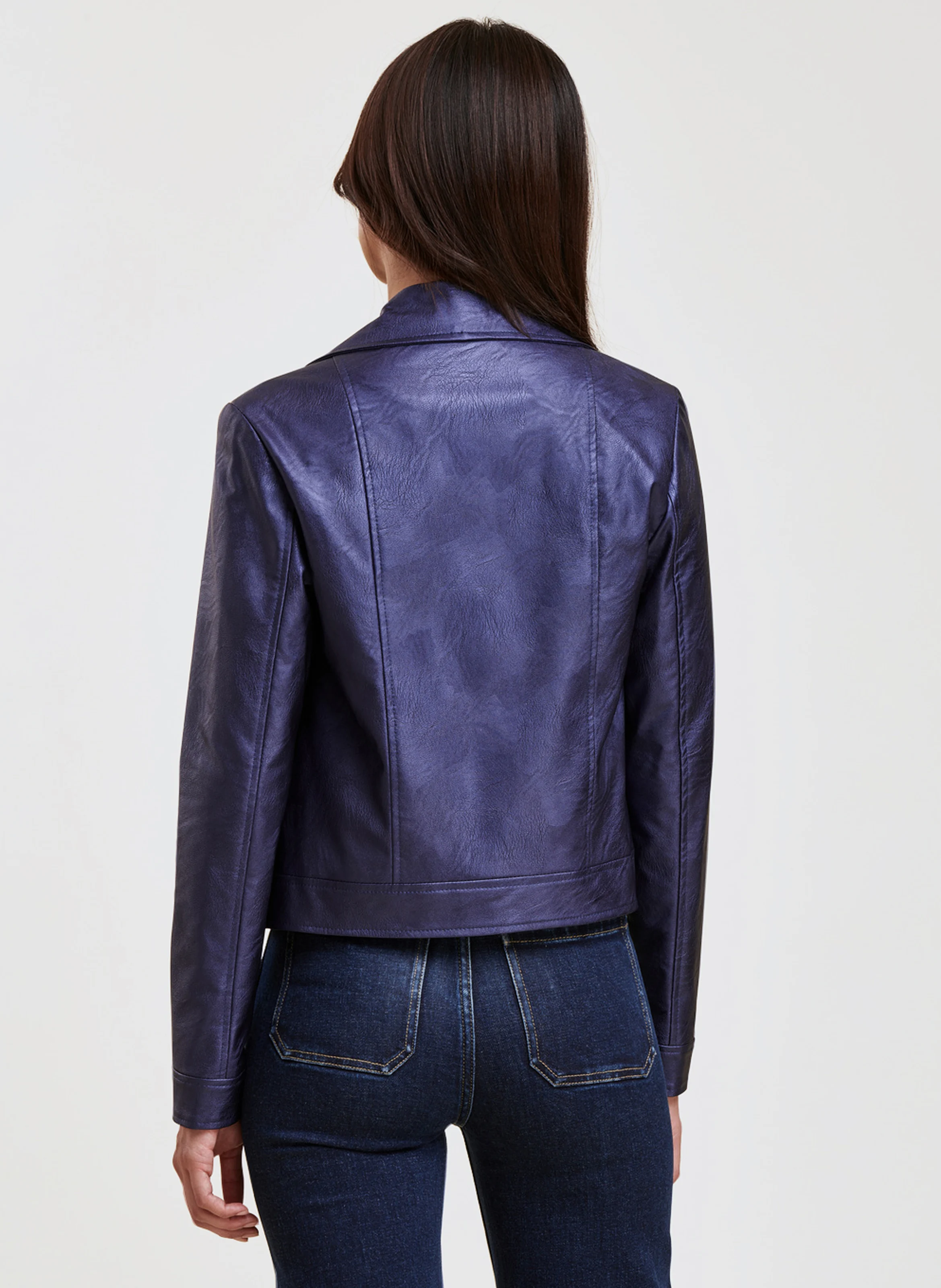 Blouson col tailleur métallisé| Bleu