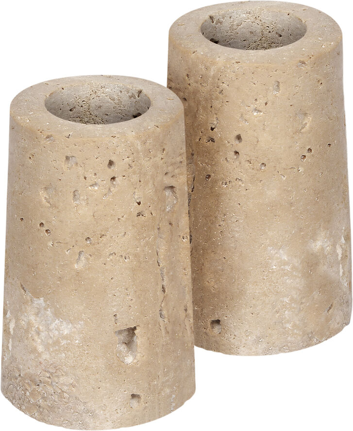 Uyuni Travetine Candleholder taper, M, Desert beige, 2-pack, 3,5x6 Desert beige
