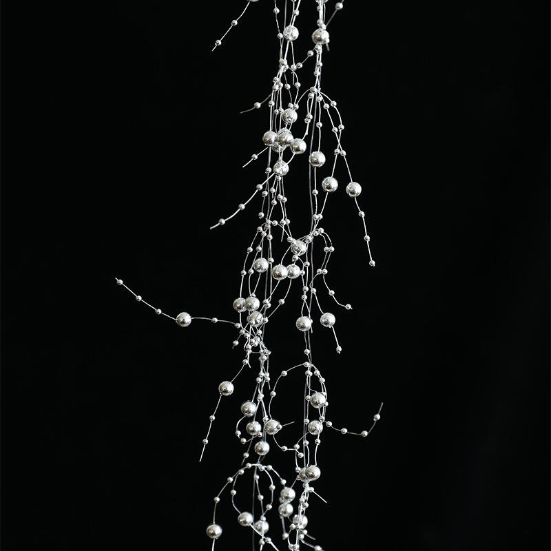 (130cm) Perlen Kette Weihnachts Deko Girlande Bastel Zubehör Christbaum Schmuck - Weiss