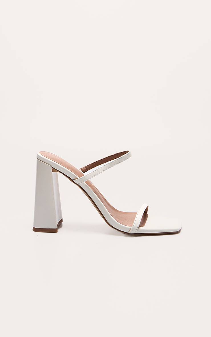 Crème Mules À Talon Bloc Haut En Synthétiquecuir Bout Carré Avec Double Bride