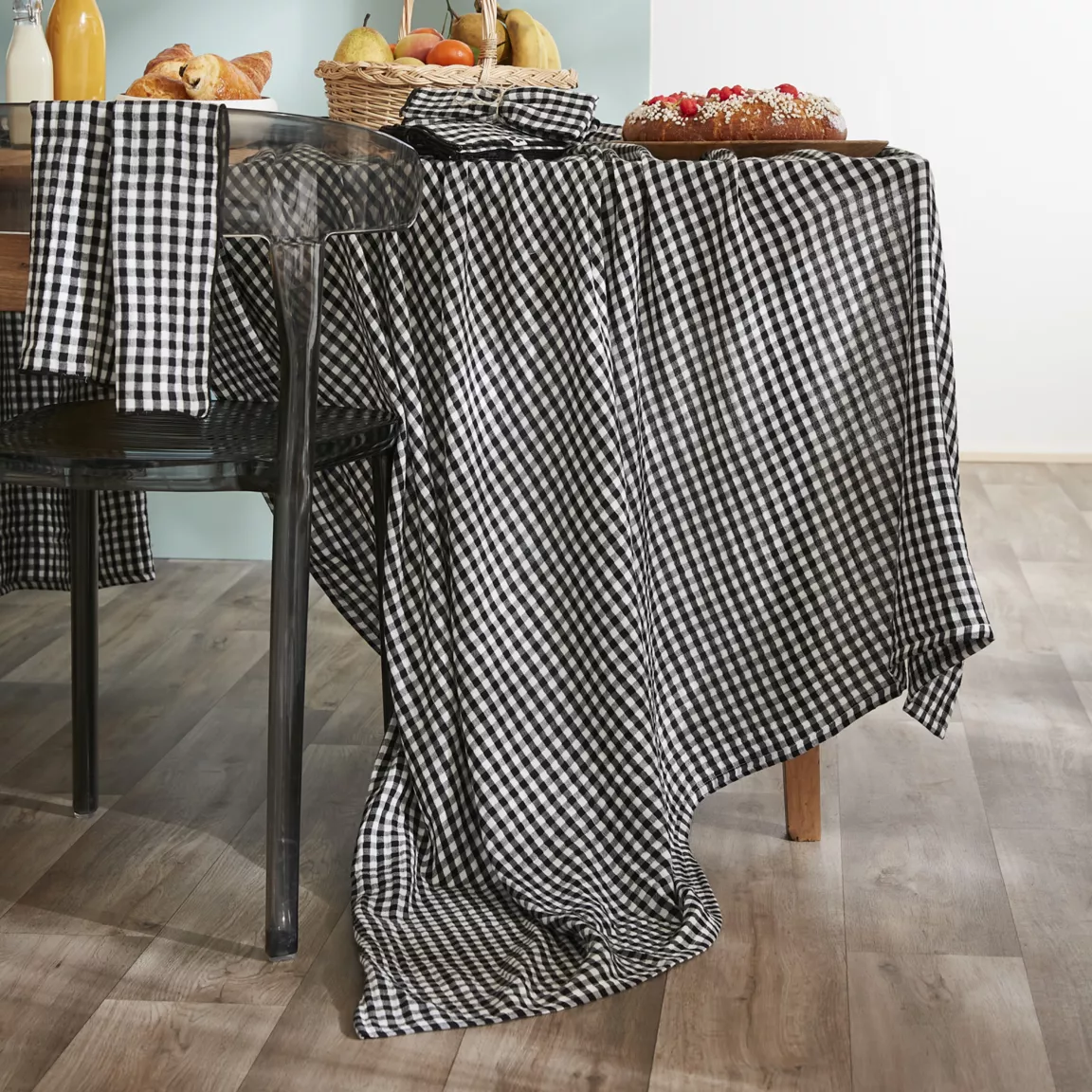 Nappe rectangulaire gaze de coton (150 x 250 cm) Vickie Noire
