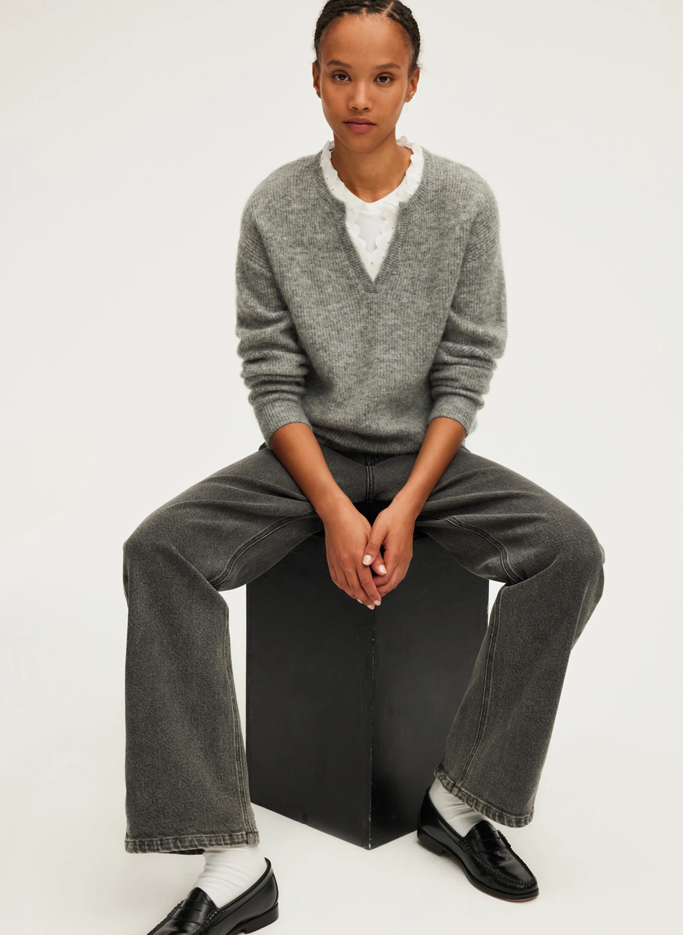 JULETTE - Pull droit en laine mélangée| Gris