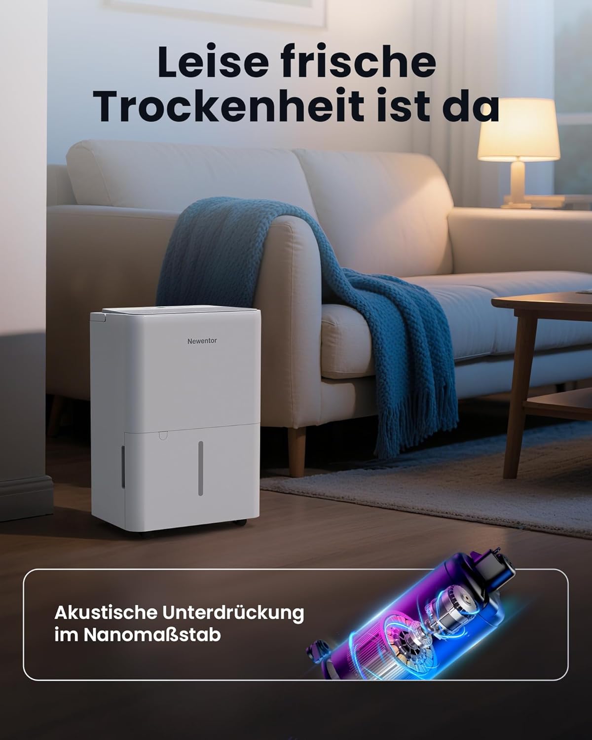 Newentor 12L Luftentfeuchter Elektrisch Keller 35dB, Entfeuchter Elektrisch Keller mit Ablaufschlauch 1m, Raumentfeuchter Elektrisch 25m²/122m³, 10 J. Gar., Filter, Timer