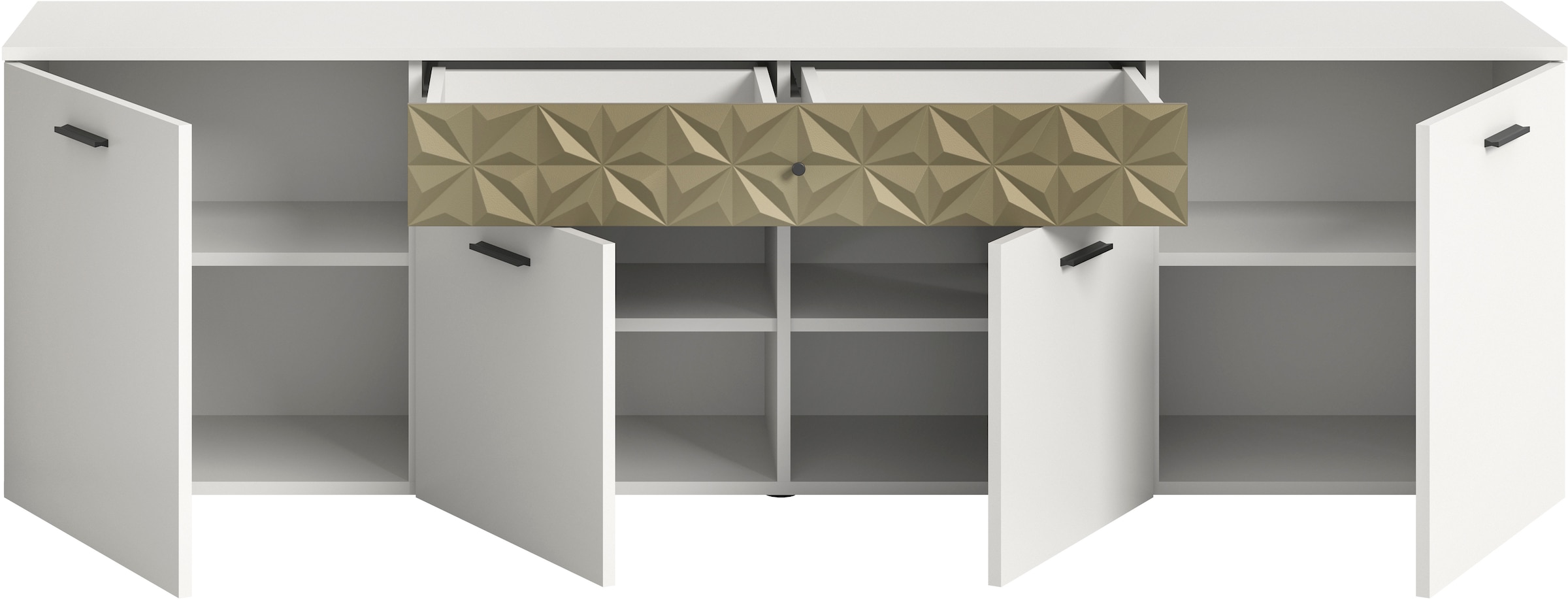 INOSIGN Lowboard »Vicenza, Breite 190cm, Ornamentabsetzung, 4 Türen, 1 Schubkasten« 8 Fächer, Metallgriffe, TV-Schrank, Fernsehschrank, Mediaboard