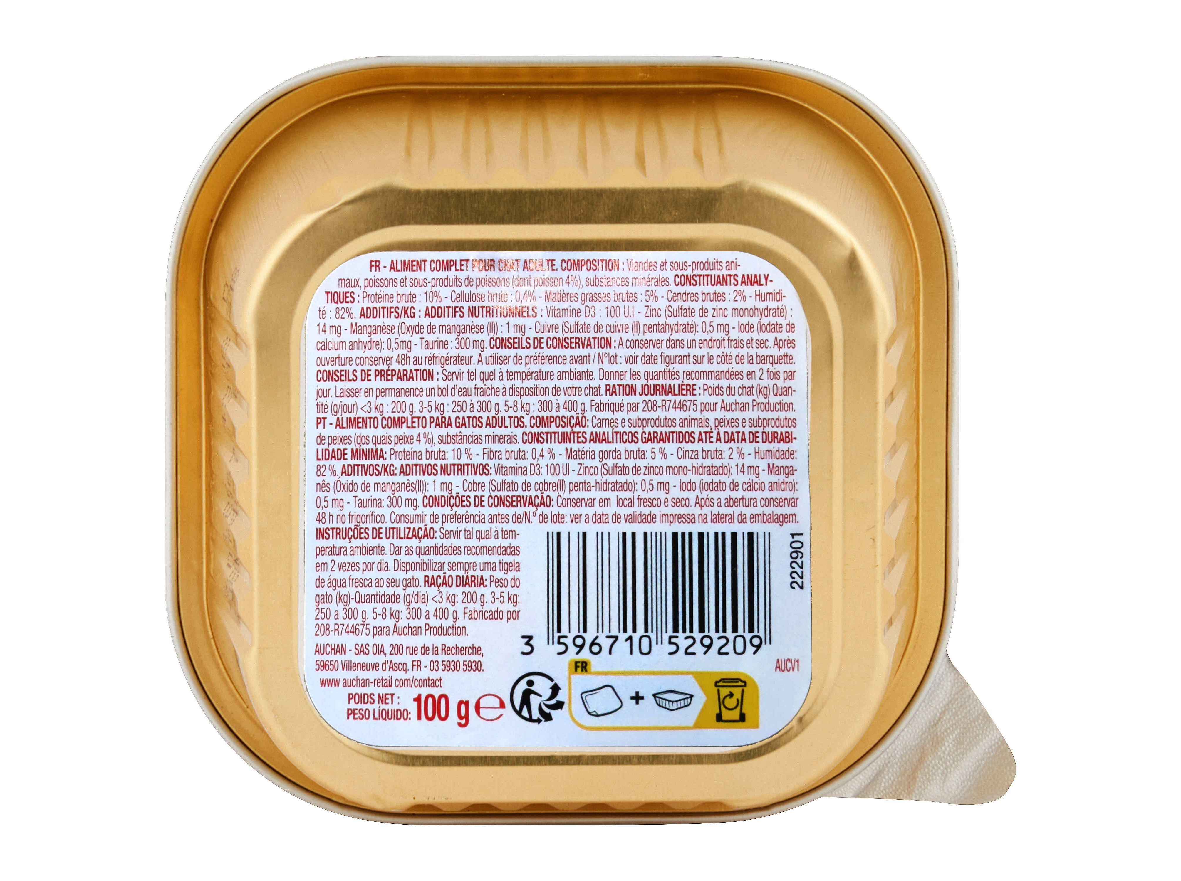 COMIDA HÚMIDA PARA GATO POLEGAR PATÉ COM PEIXE 100G