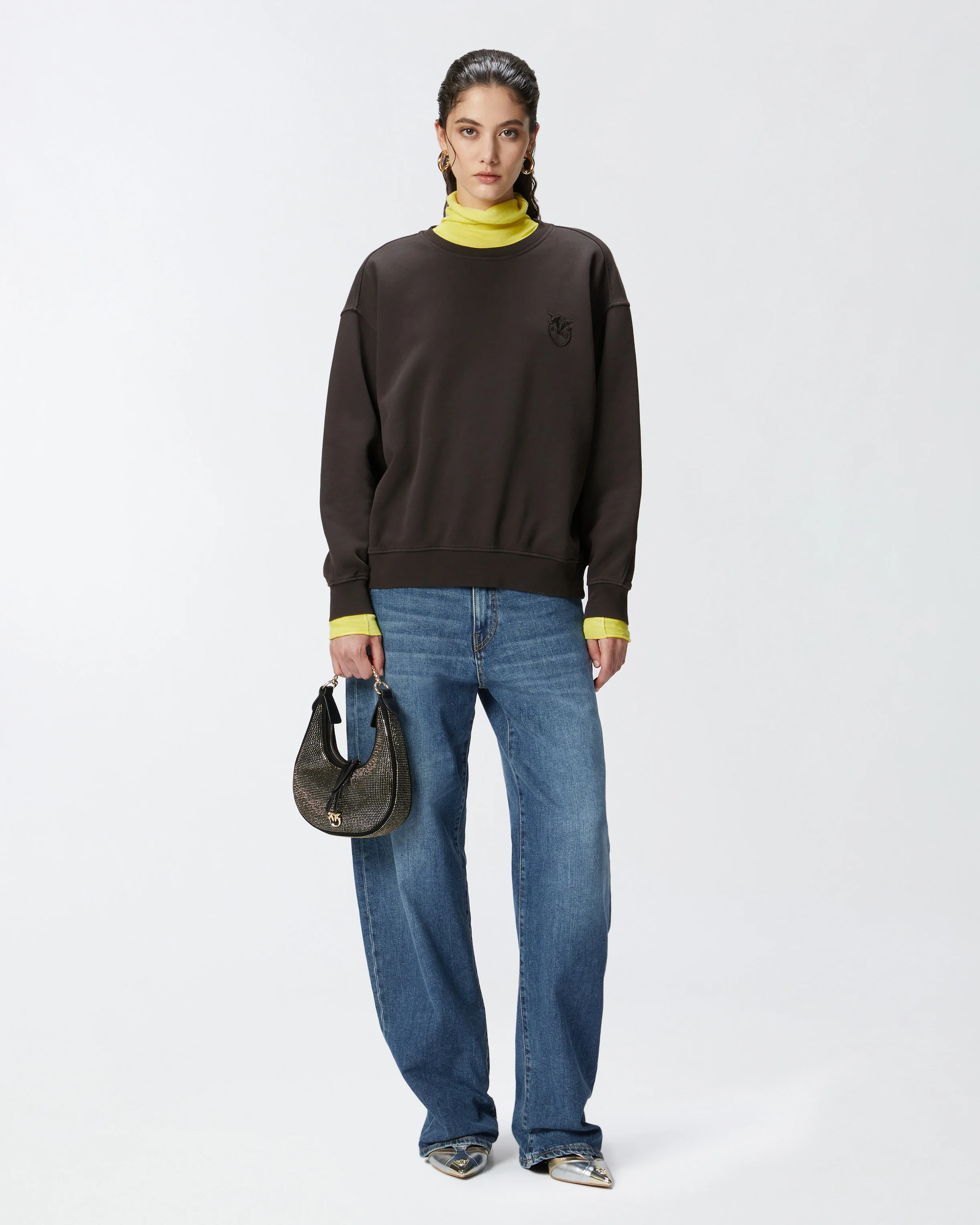 Sweat-shirt à col rond et logo brodé | Marron