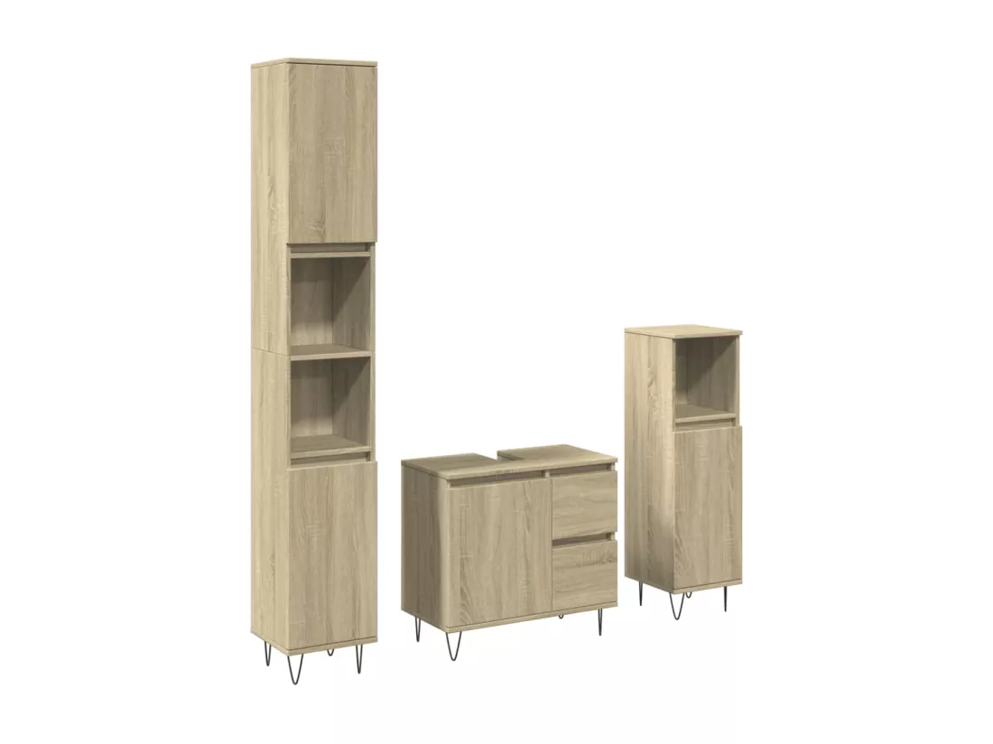Ensemble de meubles de salle de bain 3 pcs chêne sonoma