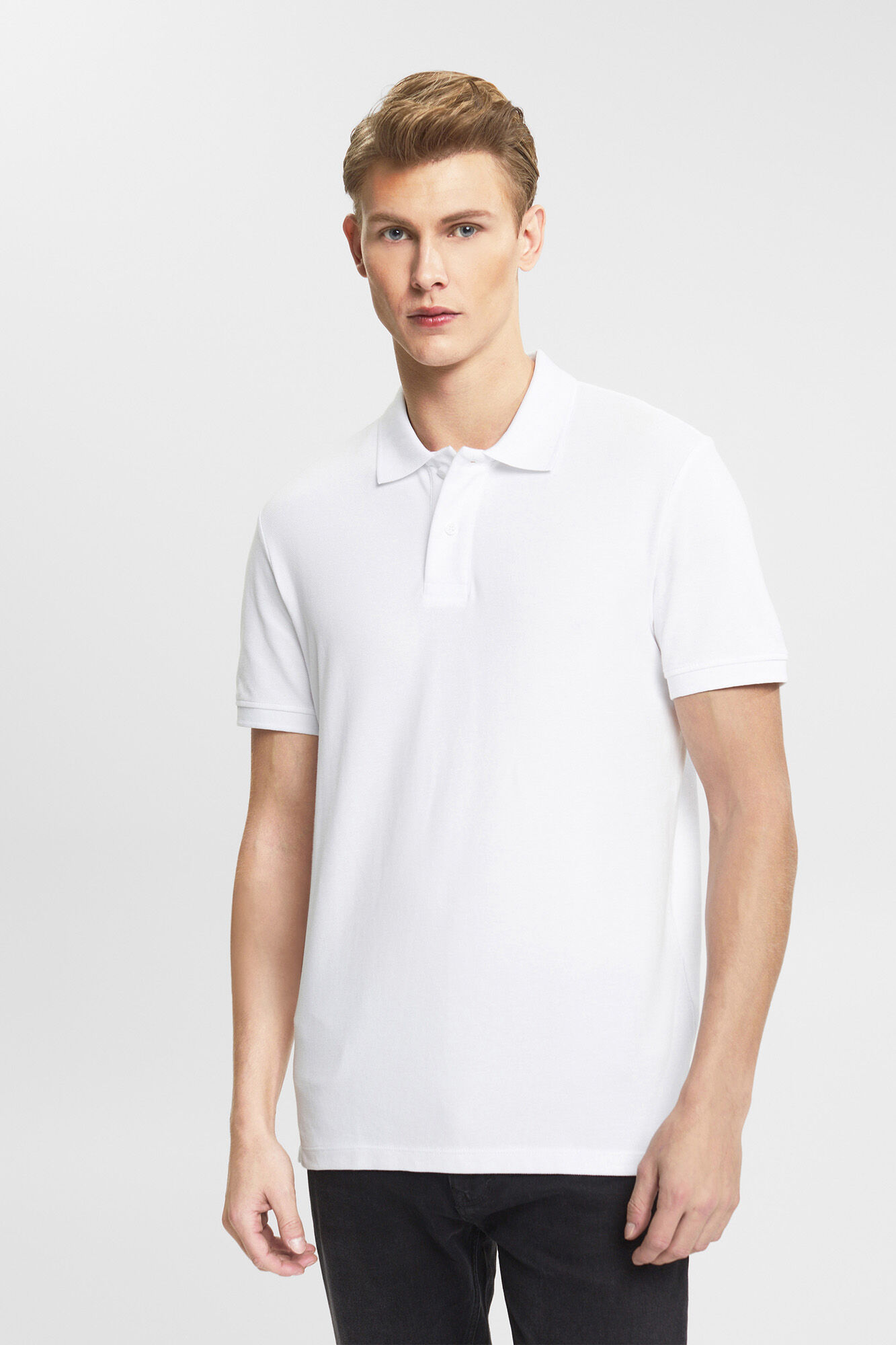 Camisa polo básica em piqué de algodão - Branca