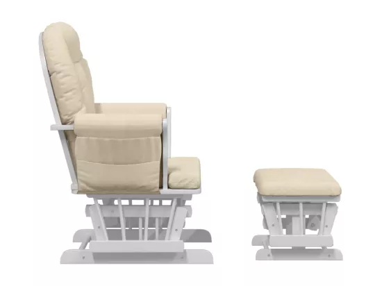 Chaise berçante avec repose-pied Blanc crème Tissu