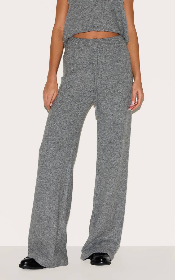 Charbon Pantalon Large En Maille Douce Chiné