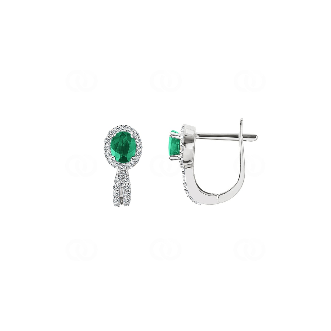 Kreolen 750/18 K Weissgold mit Smaragd oval und Diamanten 0.22 ct H/si
