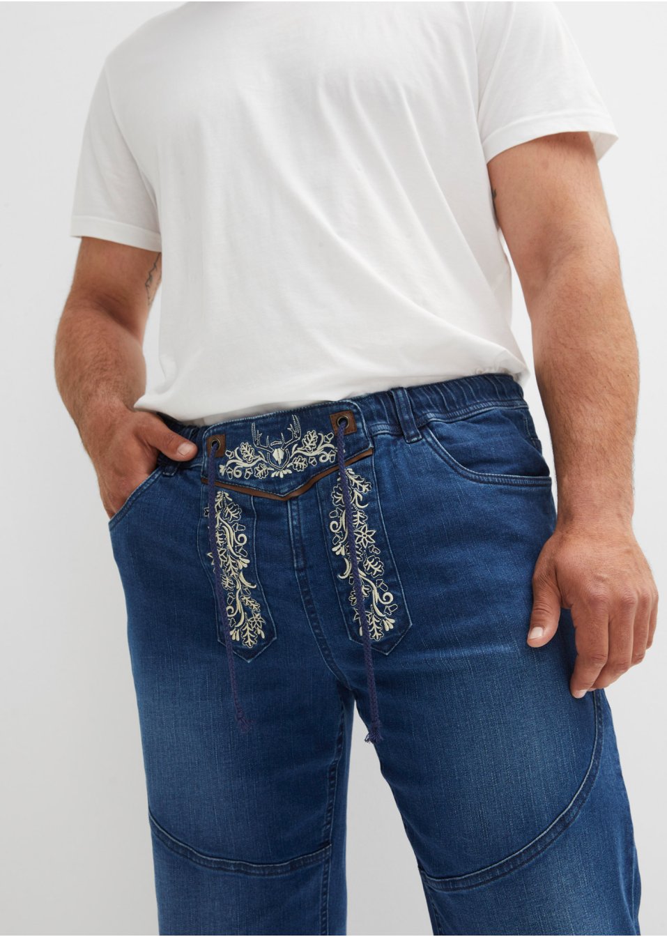 Bermuda en jean extensible avec broderie, Regular Fit