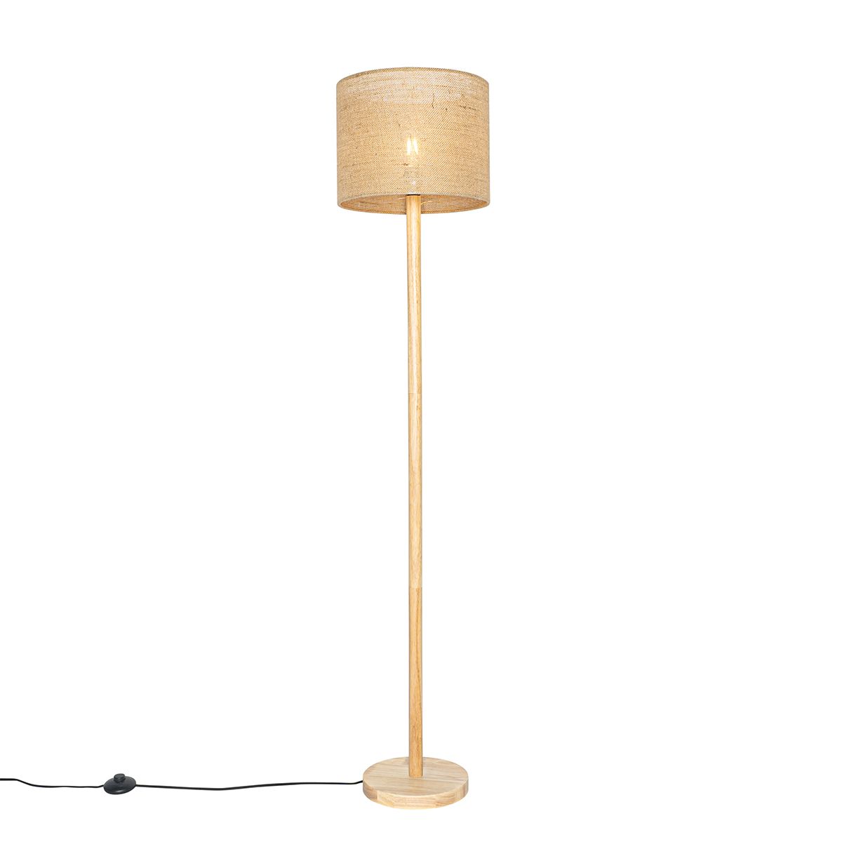 Landelijke vloerlamp hout met linnen kap naturel 32 cm - Mels