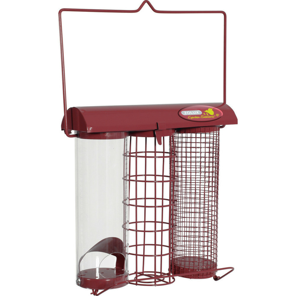 Mangeoire trio grenat. 20 x 9 x hauteur 22.5 cm . Pour oiseaux