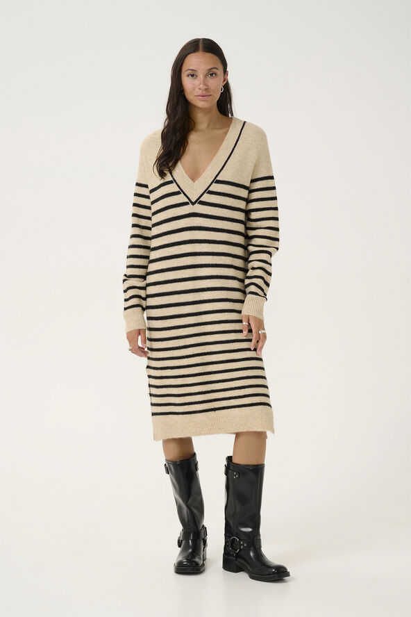 Kaffe KAjuno Knit Dress Feather gray mel/ black stripe