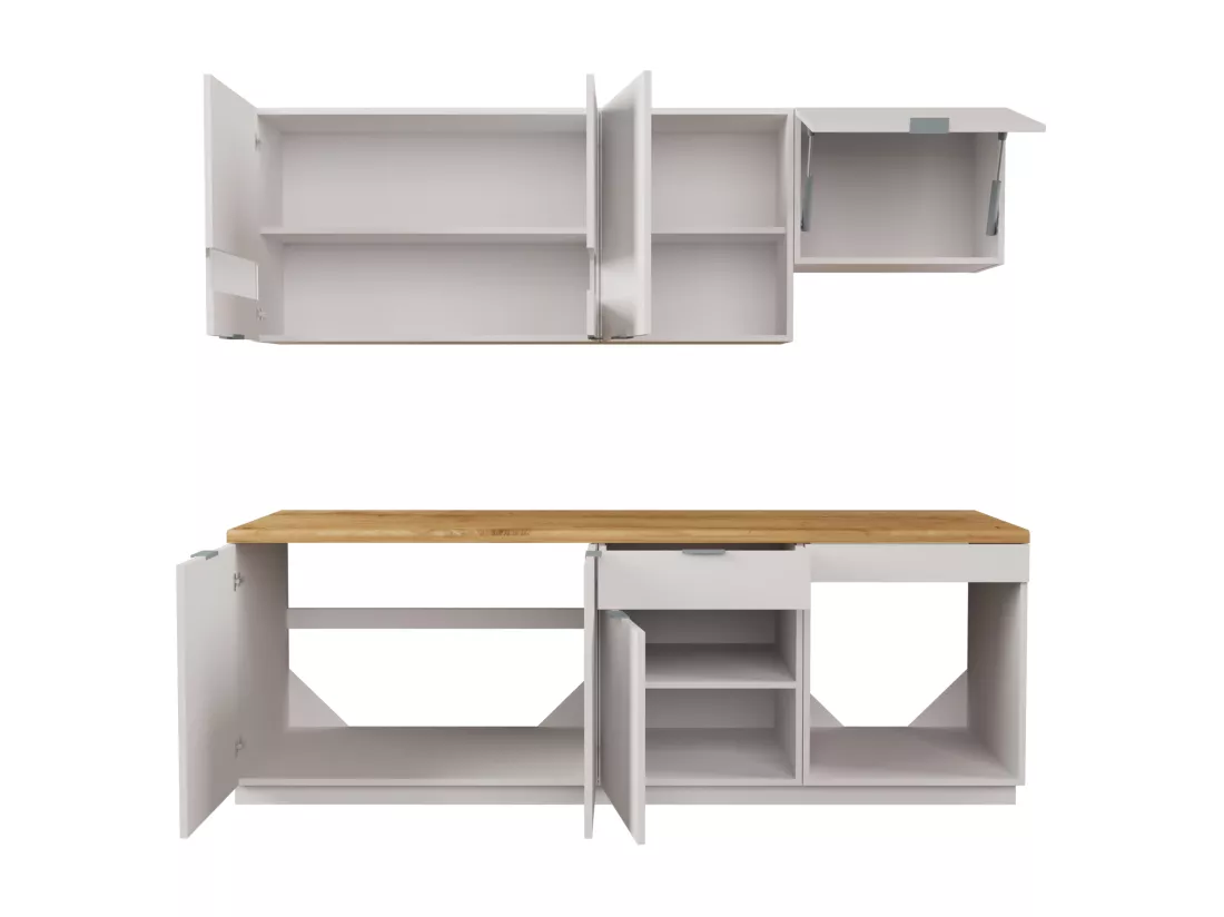 Cuisine complète - Avec plan de travail 200 cm - Blanc et Naturel - CARMEO