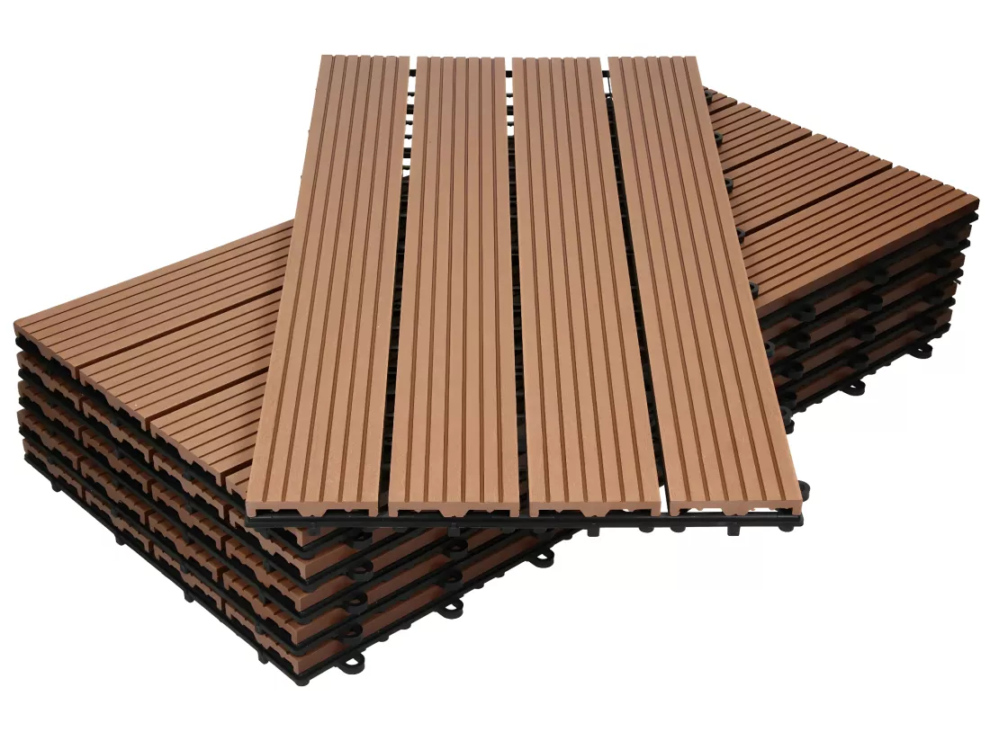 ECD Germany WPC Carreaux 60x30 cm - 24 Pièces par 4m² - avec Aspect de Bois - Marron Clair - Dalles