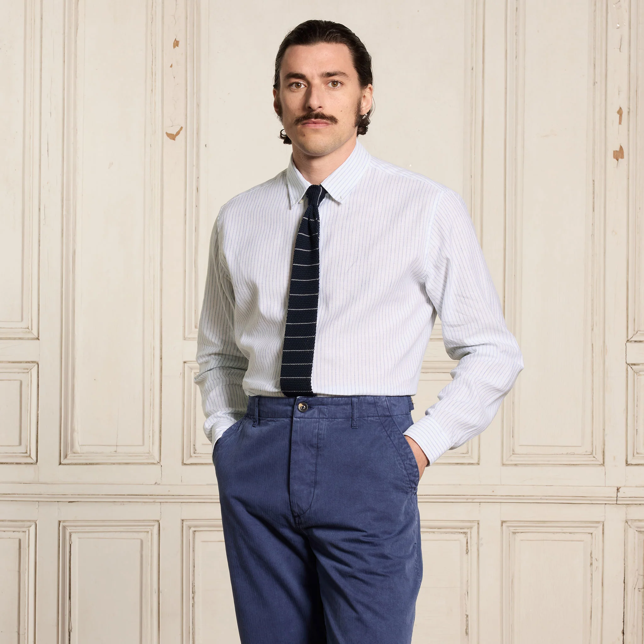 Blue striped cotton and linen shirt