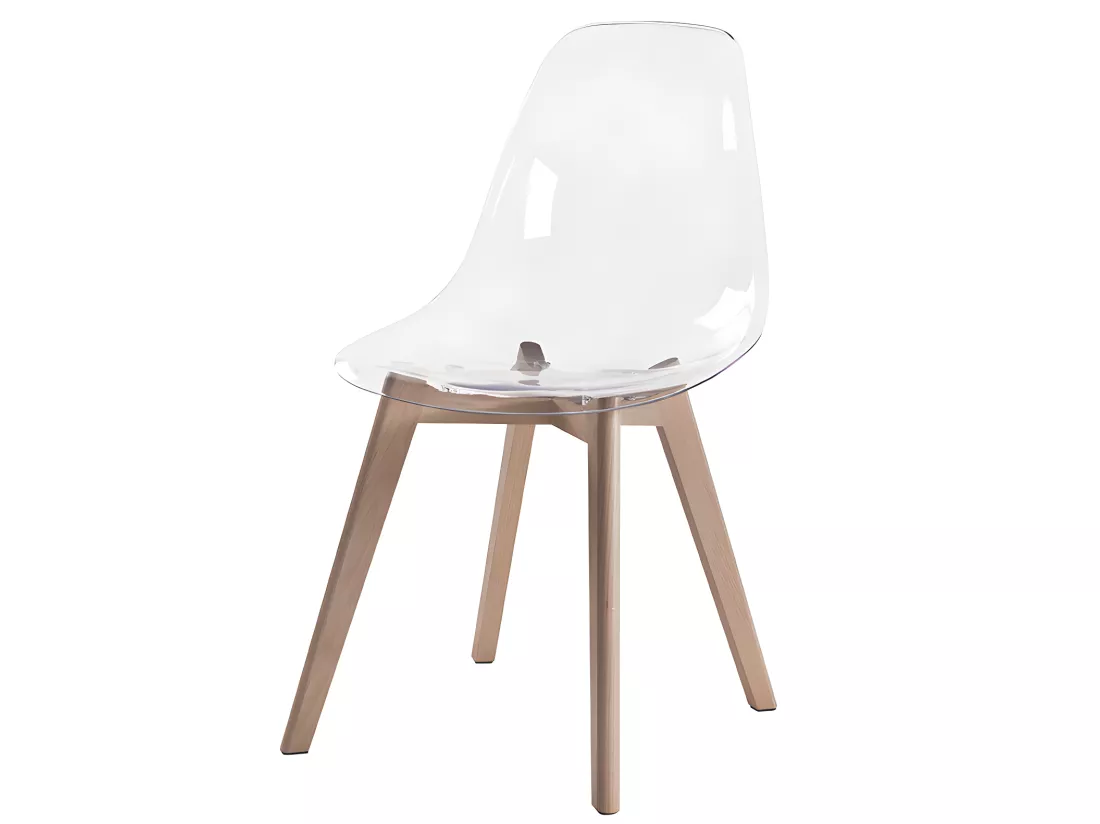 Lot de 6 chaises AUDRA - Polycarbonate et Hêtre - Transparent