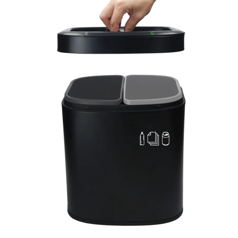 JVD – Corbeille de tri ovale – 2 bacs – Noir