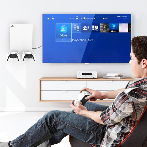 Sony PlayStation PS5 Wandhalterung Metall Konsolen Halter mit Controller Halterung - Schwarz