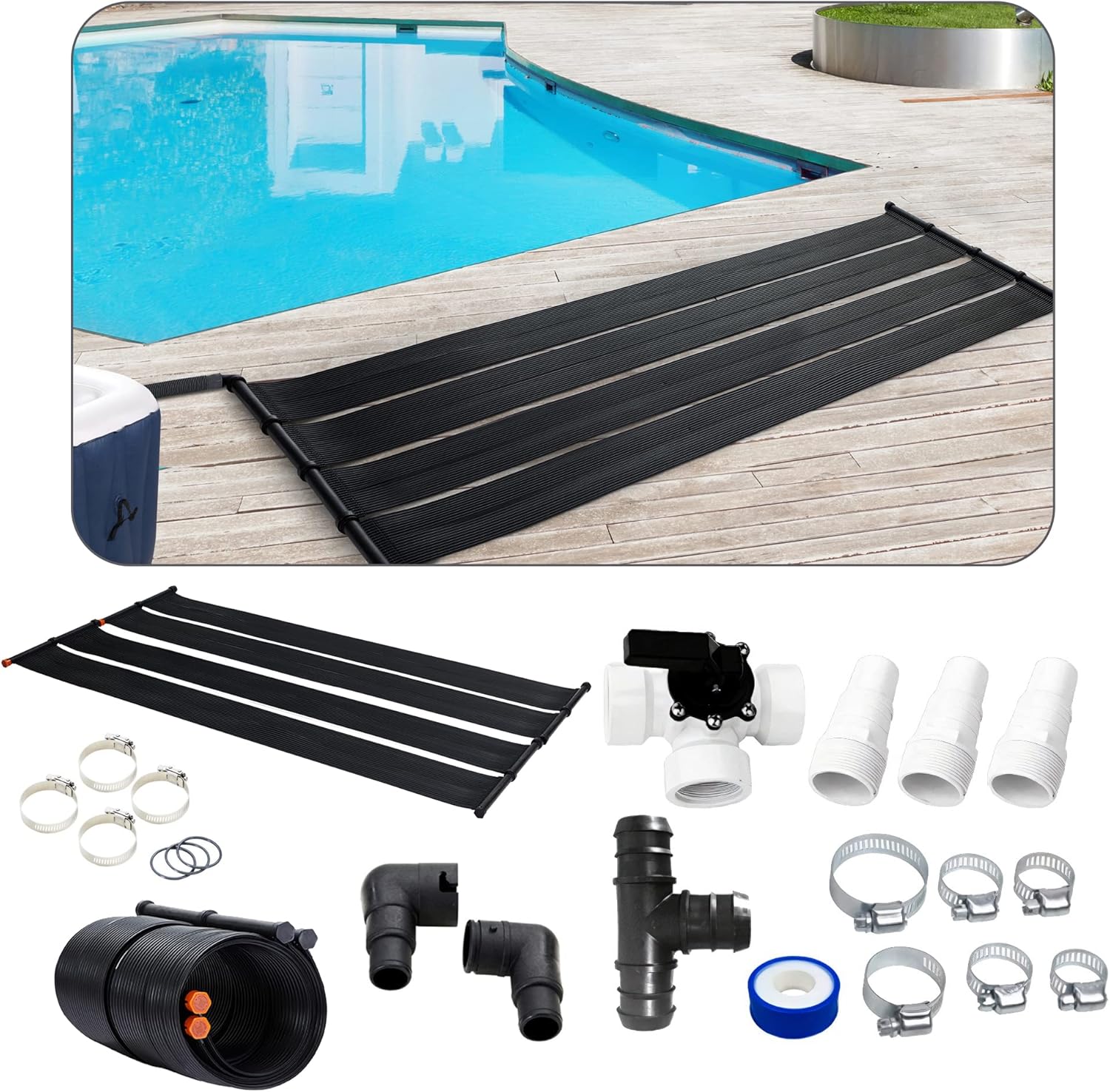 Arebos 2X Solarheizung Solarkollektor Poolheizung | 2er Set | 300x66 cm | UV-beständiger Kunststoff | Schwarz | Beliebig erweiterbar | inkl. Bypass-Set