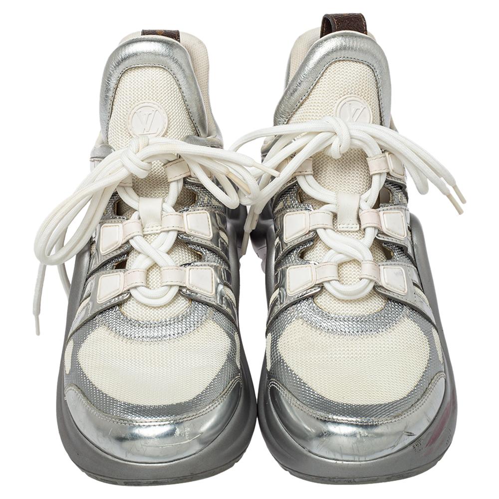 Louis Vuitton Silver/White Leather And Mesh Archlight Sneakers