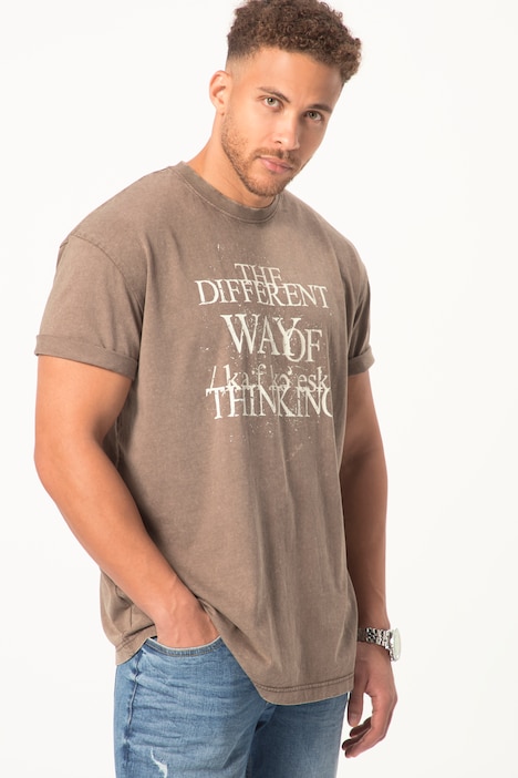 STHUGE T-Shirt, Halbarm, oversized, acid washed, Brustprint, bis 8 XL