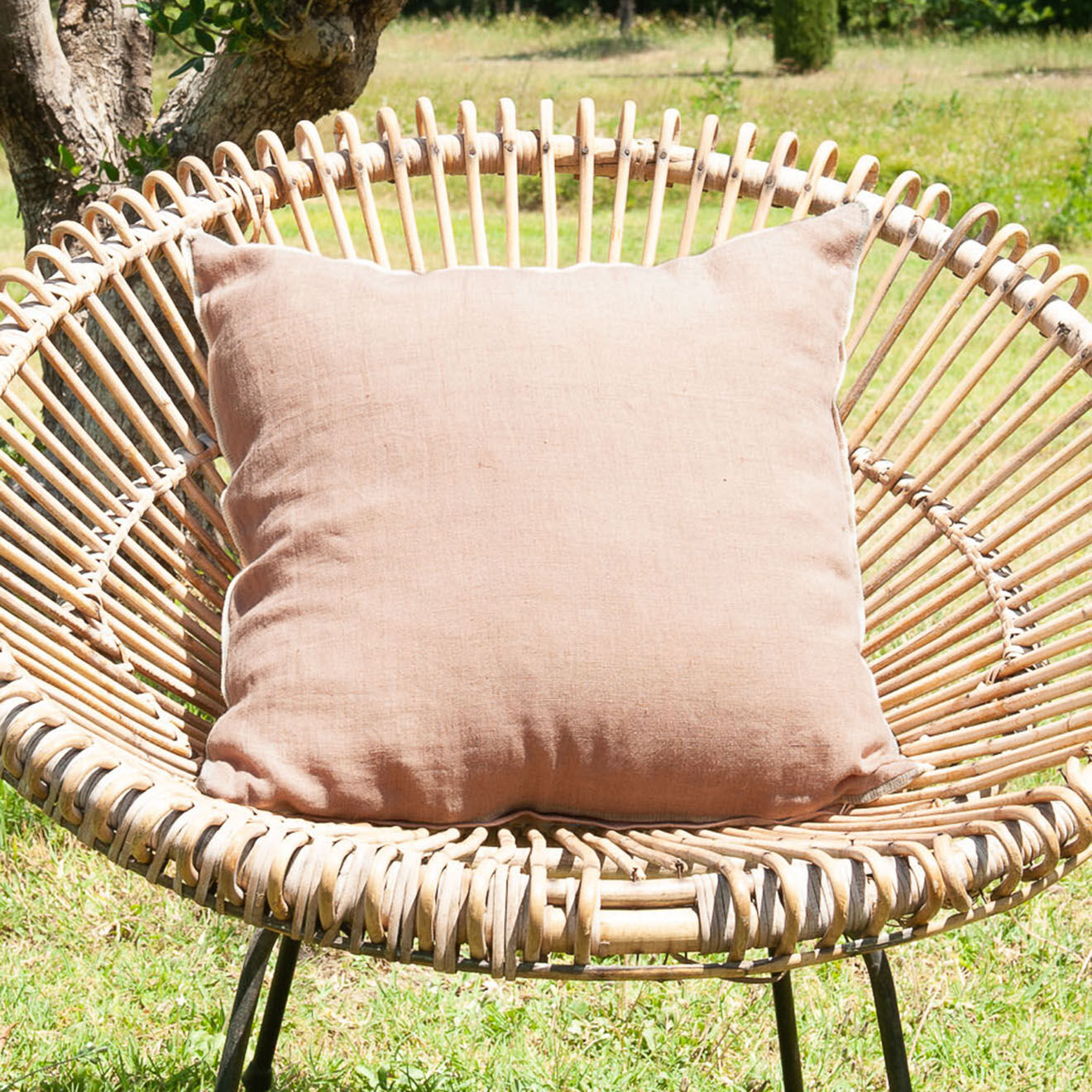 En Fil d'Indienne Housse de coussin Linon toile de Lin rose - 45x45 cm