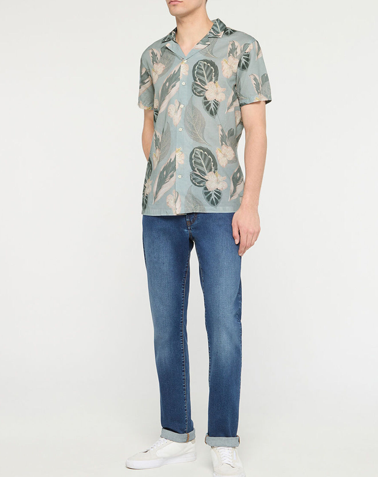 Hackett London Chemise en Lin mélangé Bowling  à imprimé tropical vert clair