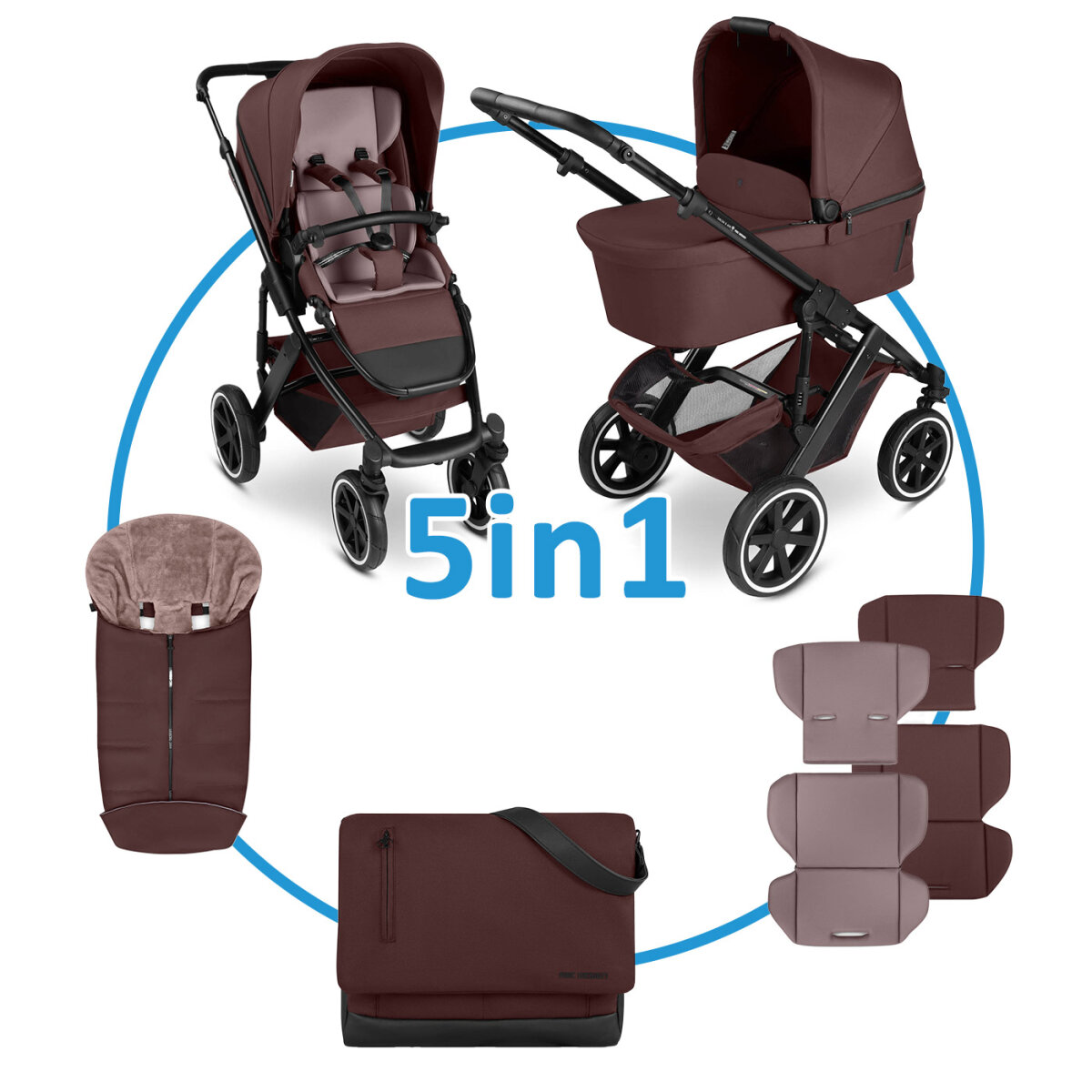 ABC Design GmbH ABC Design Salsa 5 Air - 5in1 Set inkl. Wickeltasche Urban, Winterfußsack und zweite Kisseneinlage | Umbra