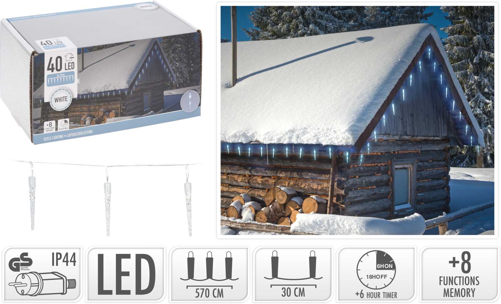 Lichterkette Eiszapfen 40 LED mit Timer