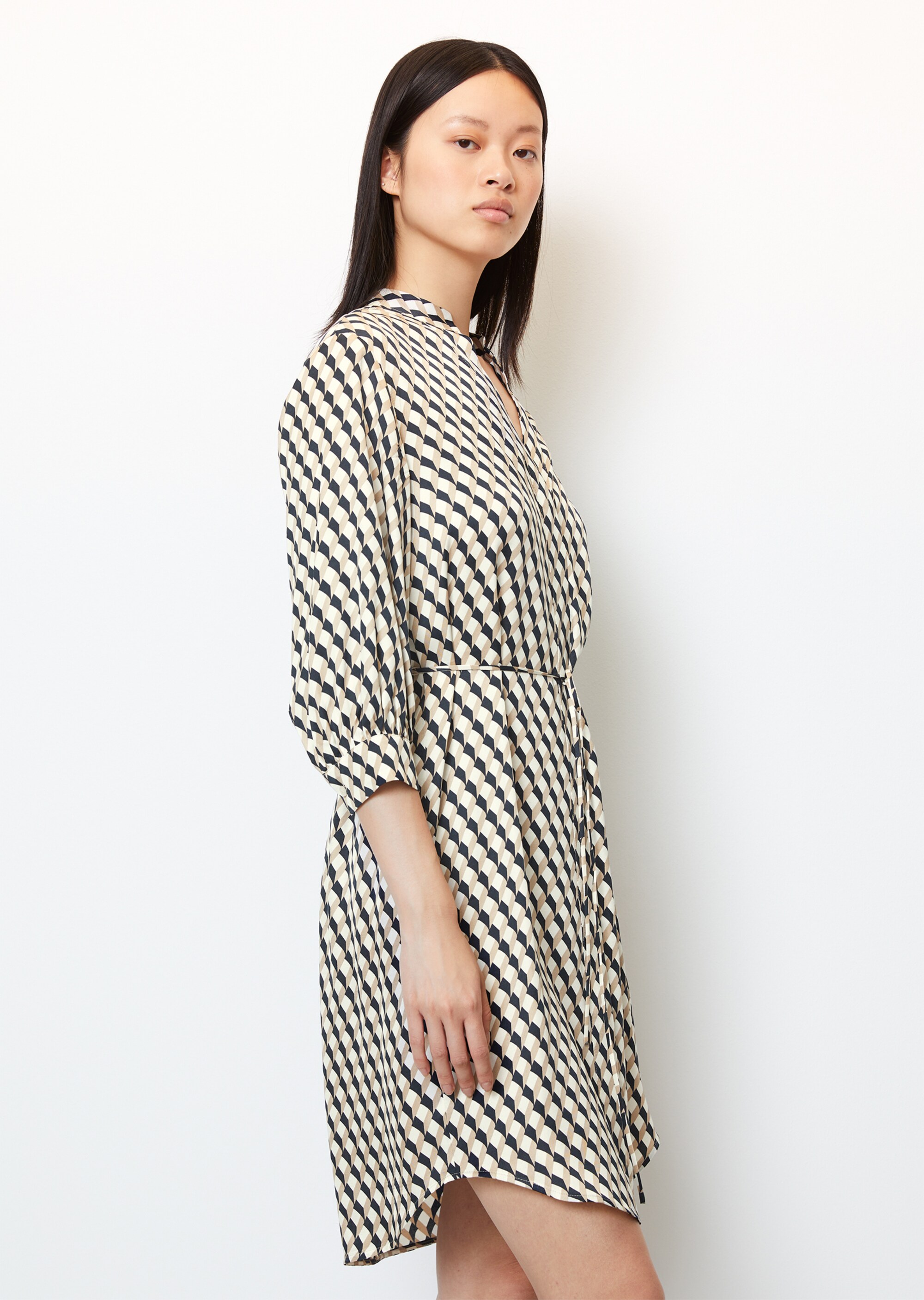 Hemdblusenkleid mit 3/4-Ärmeln relaxed aus Viskose-Twill