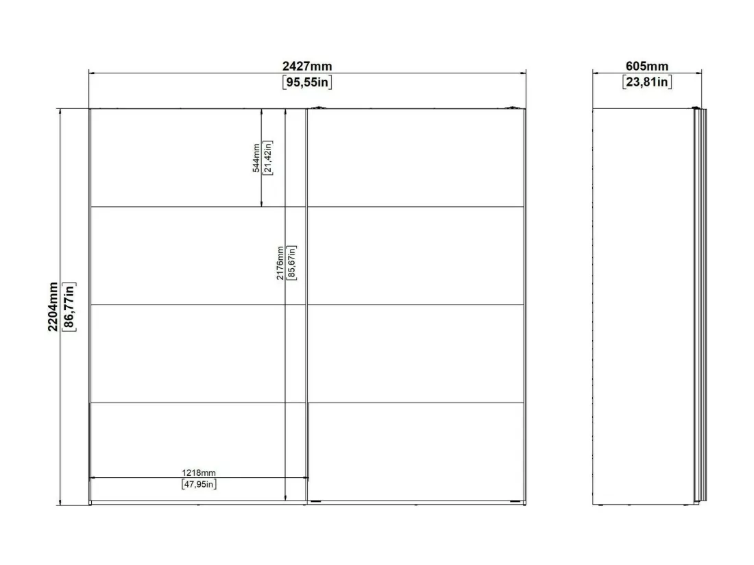 Garde-robe 2 portes Dspinos, Meubles de chambre, Penderie de plain-pied, Placard à vêtements, 243x61 h220 cm, Blanc