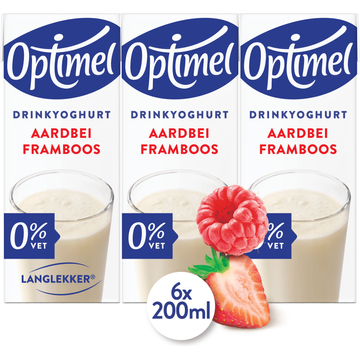Optimel Langlekker Drinkyoghurt Aardbei Framboos 0% Vet 6 x 200 ml