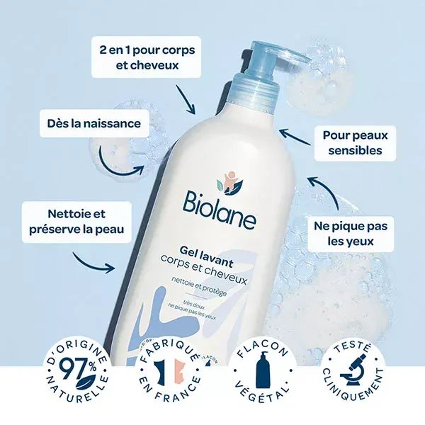 Biolane - Gel para Corpo e Cabelo - Pele Sensível - Cabelo Fino - Bebê - 750ml