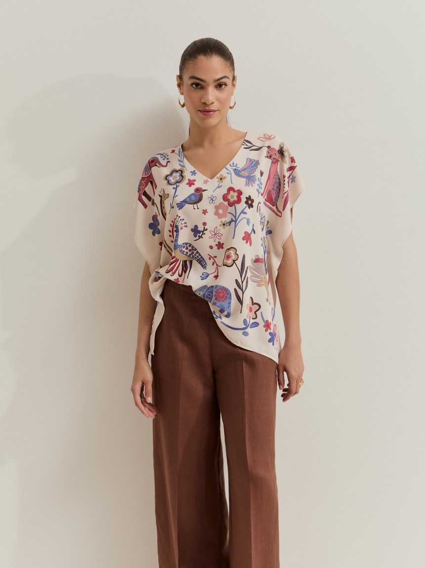 Blusa poncho com estampado