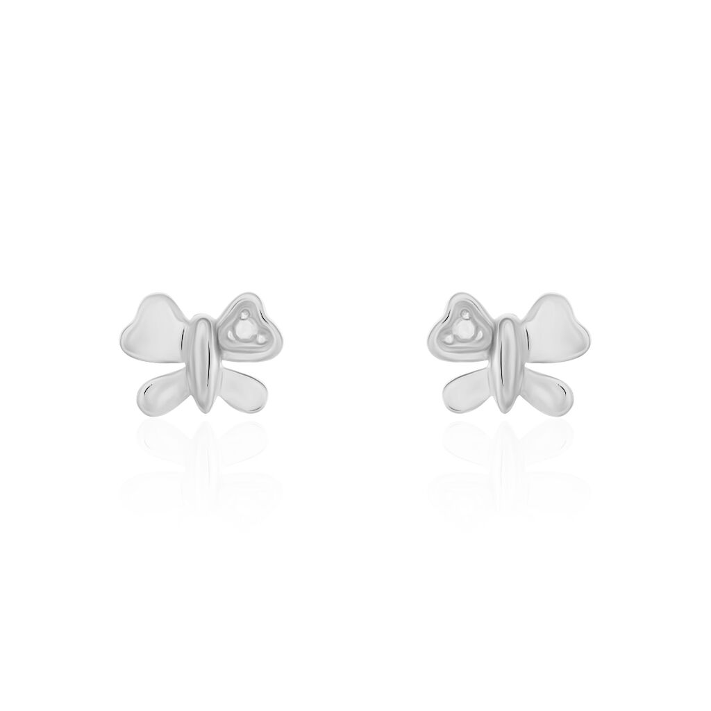 Boucles D'oreilles Puces Bartholomee Papillon Or Blanc