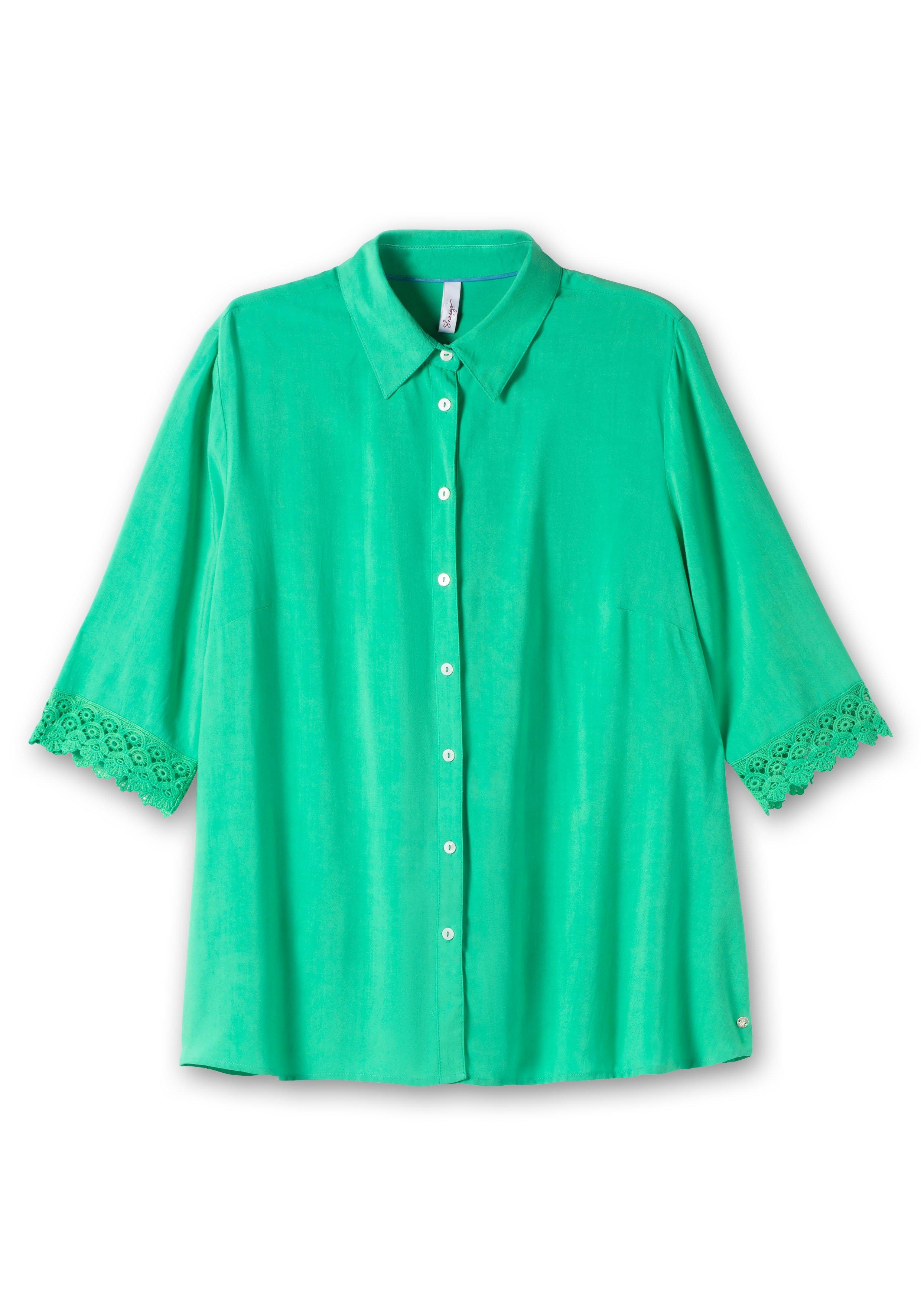 Bluse mit Spitzenkante am Ärmelsaum