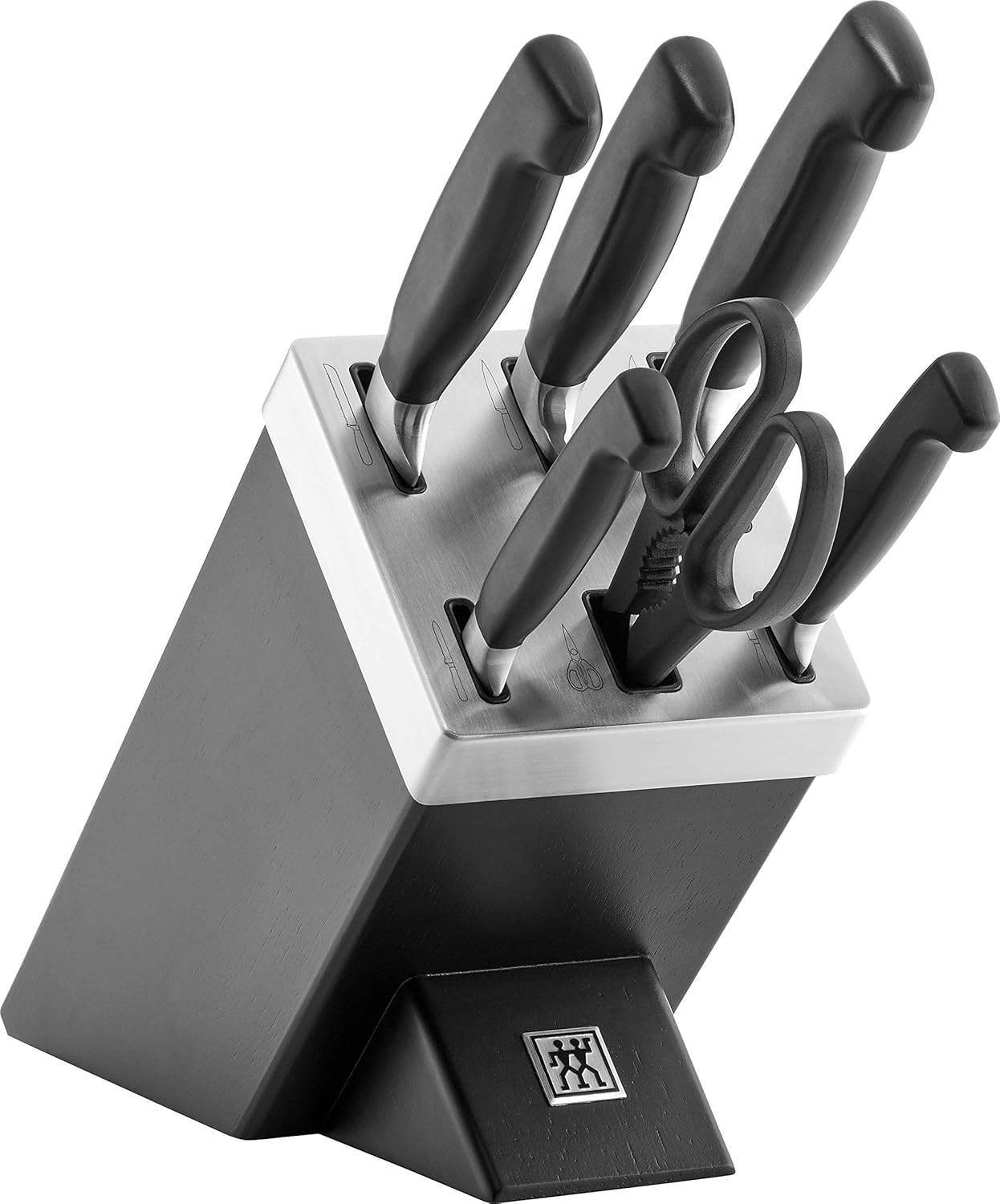 ZWILLING Vier Sterne Selbstschärfender Messerblock 7-teilig, Rostfreier Spezialstahl, Schwarz, Made in Germany