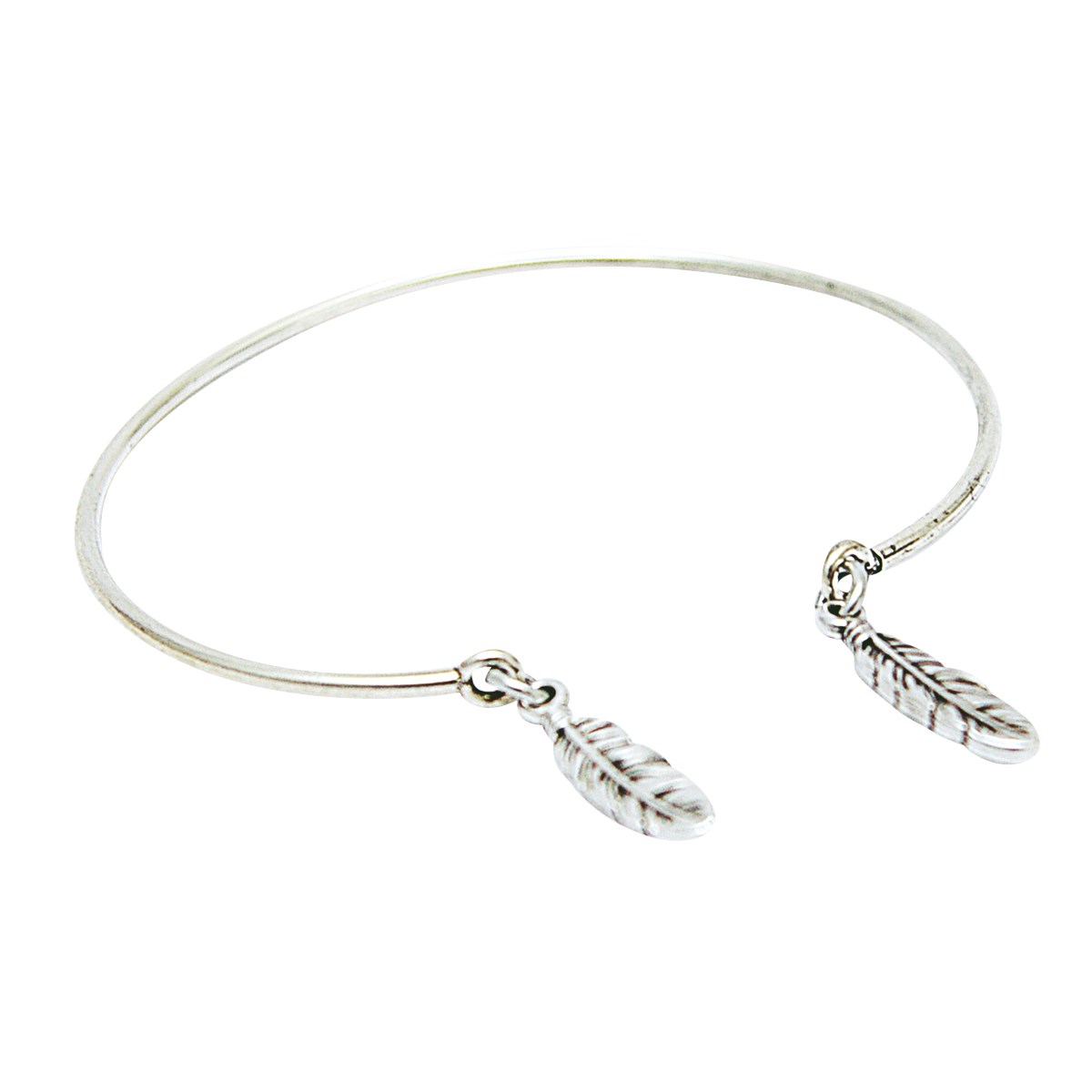 Jonc femme ouvert plumes argent