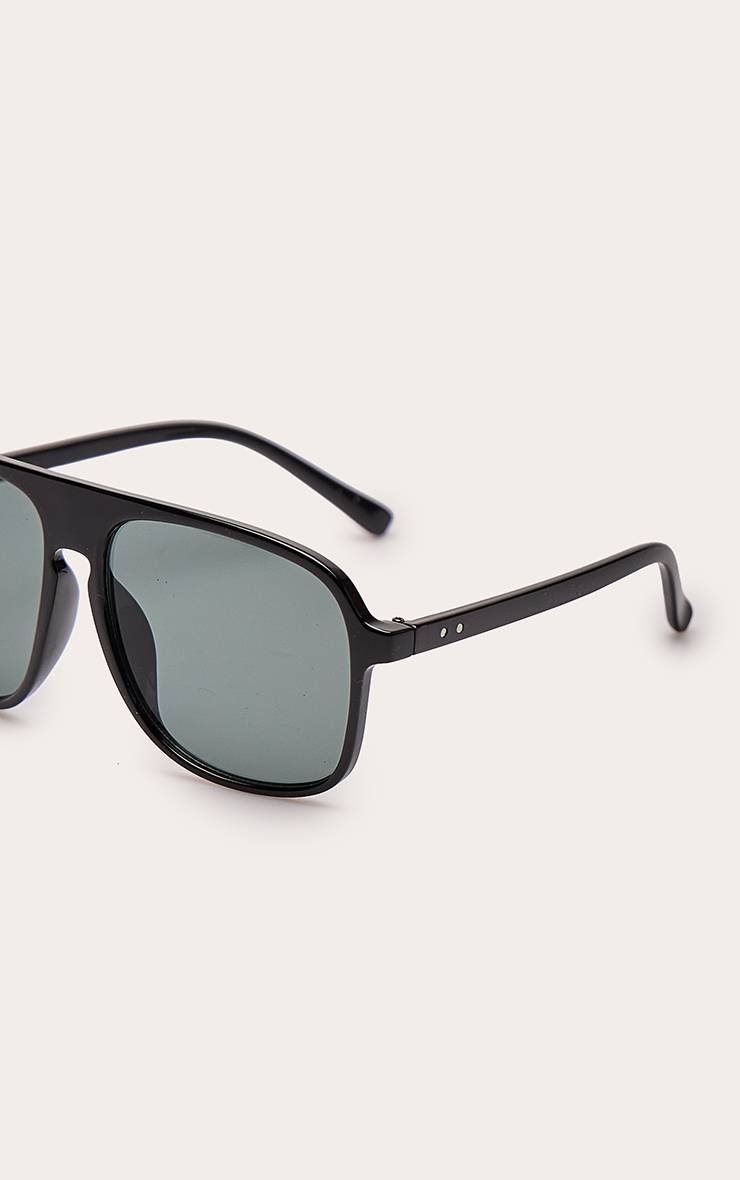 Noir Lunettes Aviateur Surdimensionnées Monture Noire Verres Verts